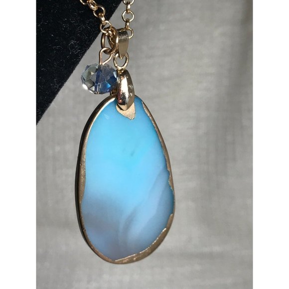Charming Charlie Denim Blue 2" Long Stone on Gold Tone Chain Necklace - 28" - Picture 2 of 8